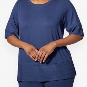 CUDDL DUDS FLEXWEAR EYELET CREW NECK TOP OXFORD NAVY LARGE